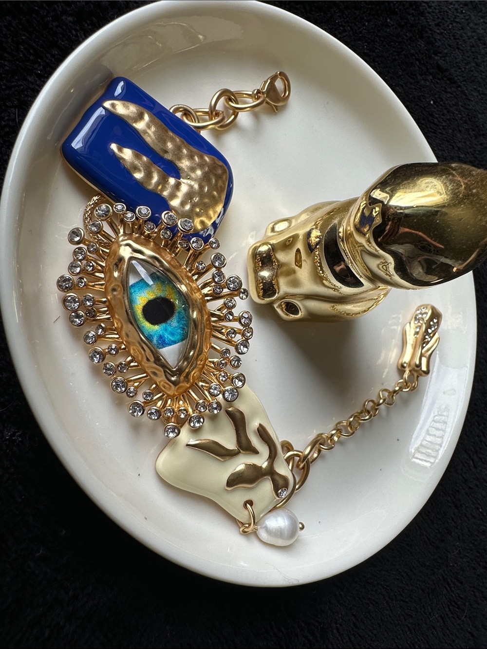 Gold Evil Eye Charm Bracelet with Blue Accent